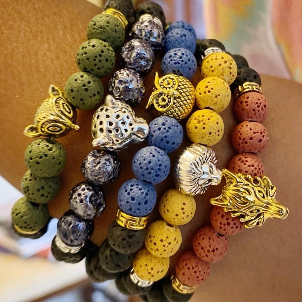 Natural black / dyed Volcanic Lava Stone Bracelets